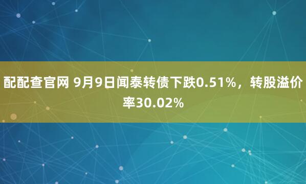 配配查官网 9月9日闻泰转债下跌0.51%，转股溢价率30.02%